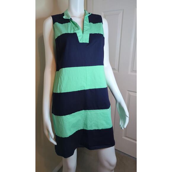 STS SAIL to SABLE Navy Mint Green Colorblock Striped Sleeveless Tunic Dress Sz L - Picture 1 of 7